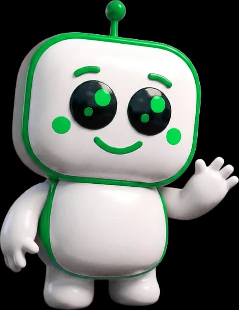 Pequeño robot blanco con marco verde saludando con la mano